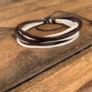 ✨RUSTIC LEATHER + STRING LAYERED BRACELET